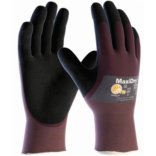 ‎56-425/XS Seamless Knits General Duty - MaxiDry - Gry. Nylon Shell - Prpl./ Black Nitrile Non-Slip 3/4 Coat - Exact Tool & Supply