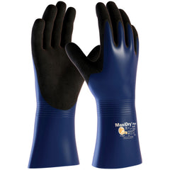 ‎56-530/L Coated Supported Gloves - MaxiDry Plus - Nylon/Lycra Liner - Blue/Black Nitrile - Full Coat - 12 In. - Exact Tool & Supply