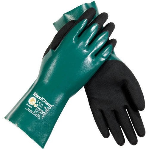 ‎56-633/XL Gloves for Cut Protection - MaxiChem - EN3 Liner - Green/ Black Nitrile Blnd - Full Coat - 12 In. - Exact Tool & Supply