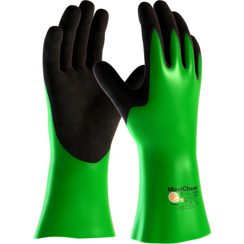 ‎56-635/L Coated Supported Gloves - MaxiChem - Nylon/Lycra Liner - Green/ Black Nitrile Blnd - Full Coat - 14 In. - Exact Tool & Supply