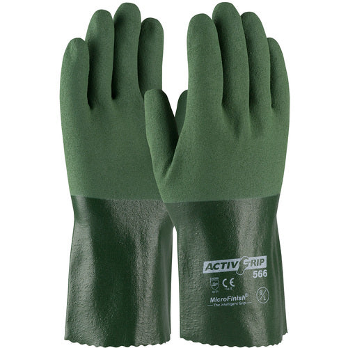 ‎56-AG566/S Coated Supported Gloves - ActivGrip Supported - 13G Cotton - Green Nitrile MicroFinish Grip 12″L - Exact Tool & Supply