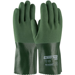 ‎56-AG566/S Coated Supported Gloves - ActivGrip Supported - 13G Cotton - Green Nitrile MicroFinish Grip 12″L - Exact Tool & Supply