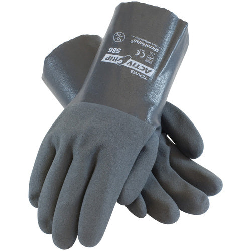 ‎56-AG586/M Coated Supported Gloves - ActivGrip Supported - 15G Cotton - Gray Nitrile w/ MicroFinish - 12″L - Exact Tool & Supply