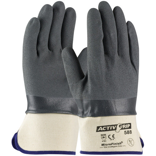 ‎56-AG588/S Coated Supported Gloves - ActivGrip Supported - 15G Cotton - Gray Nitrile MicroFinish - Safe Cuff - Exact Tool & Supply