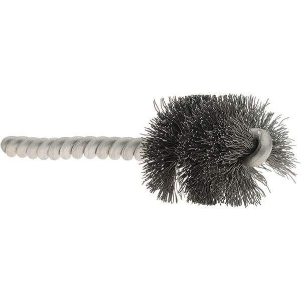 Osborn - 1" Diam Helical Steel Tube Brush - Single Spiral, 0.008" Filament Diam, 1" Brush Length, 3-1/2" OAL, 1/4" Diam Stainless Steel Shank - Exact Tool & Supply