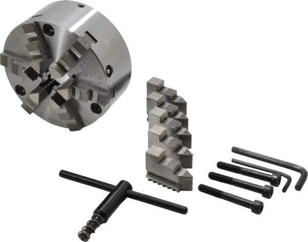 Buck Chuck Company - 6 Jaws, 6" Diam, Self Centering Manual Lathe Chuck - Front Mount, Adjustable, 3,450 Max RPM, 1.78" Through Hole Diam, Forged Steel - Exact Tool & Supply