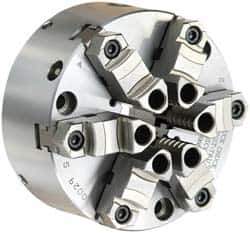 Buck Chuck Company - 6 Jaws, 12" Diam, Self Centering Manual Lathe Chuck - Front Mount, Adjustable, Reversible, 1,725 Max RPM, 4.14" Through Hole Diam, Forged Steel - Exact Tool & Supply