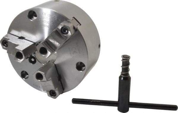 Buck Chuck Company - 3 Jaws, 6" Diam, Self Centering Manual Lathe Chuck - Front Mount, Adjustable, Reversible, 4,600 Max RPM, 1.78" Through Hole Diam, Forged Steel - Exact Tool & Supply