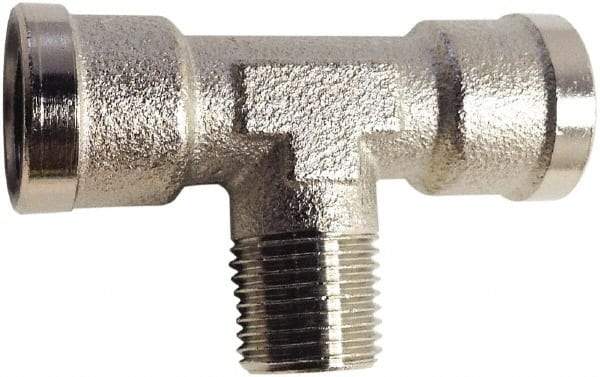 Legris - 3/8 Male Thread x 3/8 Female Thread, Nickel Plated Brass Industrial Pipe Male Branch Tee - MBSPT x FBSPP, 870 psi - Exact Tool & Supply