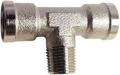 Legris - 3/8 Male Thread x 3/8 Female Thread, Nickel Plated Brass Industrial Pipe Male Branch Tee - MBSPT x FBSPP, 870 psi - Exact Tool & Supply
