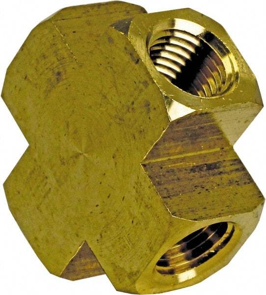 Cerro - 1/8 Female Thread, Brass Industrial Pipe Female Cross - FNPT, 1,200 psi - Exact Tool & Supply