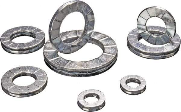 DISC-LOCK - #8, 0.34" OD, Zinc Trivalent Chromate, Steel Wedge Lock Washer - Grade 1010 Carbon Steel, 0.17 to 0.18" ID - Exact Tool & Supply