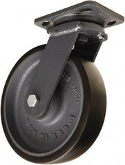 Hamilton - 8" Diam x 2" Wide x 9-1/2" OAH Top Plate Mount Swivel Caster - Polyurethane Mold onto Cast Iron Center, 1,950 Lb Capacity, Sealed Precision Ball Bearing, 4 x 5" Plate - Exact Tool & Supply