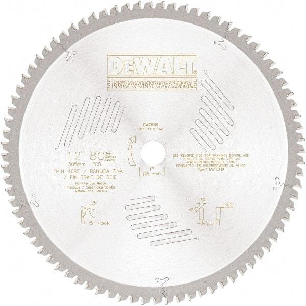 DeWALT - 12" Diam, 1" Arbor Hole Diam, 80 Tooth Wet & Dry Cut Saw Blade - High Speed Steel, Crosscut Action, Standard Round Arbor - Exact Tool & Supply