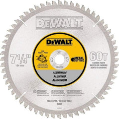 DeWALT - 7-1/4" Diam, 5/8" Arbor Hole Diam, 60 Tooth Wet & Dry Cut Saw Blade - High Speed Steel, Crosscut Action, Standard Round Arbor - Exact Tool & Supply