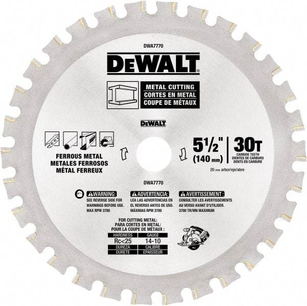 DeWALT - 5-1/2" Diam, 25/32" Arbor Hole Diam, 30 Tooth Wet & Dry Cut Saw Blade - High Speed Steel, Crosscut Action, Standard Round Arbor - Exact Tool & Supply