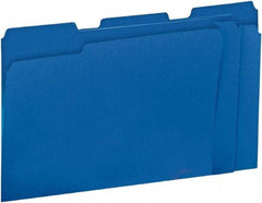 UNIVERSAL - 8-1/2 x 11", Letter Size, Blue, File Folders with Top Tab - 11 Point Stock, 1/3 Tab Cut Location - Exact Tool & Supply