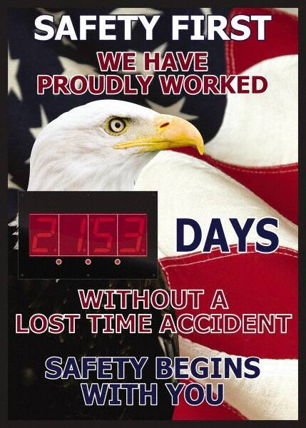 NMC - Scoreboards Scoreboard Type: Digital Scoreboard Legend: Safety First We Have Proudly Worked ____ Days Without A Lost Time Accident On The Job Safety Begins With You - Exact Tool & Supply