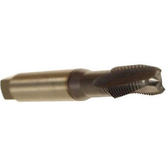 Emuge - M5x0.80 Metric 3 Flute 6HX Plug Spiral Flute Tap - Cobalt, TiCN Finish, 70mm OAL, Left Hand Flute, Right Hand Thread, Series Rekord C - Exact Tool & Supply