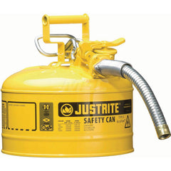 Justrite - Safety Dispensing Cans; Capacity: 2.5 Gal ; Material: Steel ; Color: Yellow ; Height (Decimal Inch): 12.000000 ; Diameter/Length (mm): 11.75 ; Approval Listing/Regulations: FM Approved; UL; ULC; TUV - Exact Tool & Supply