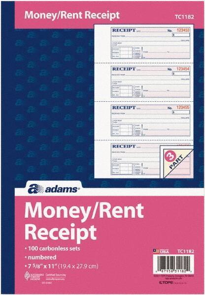 Adams Business Forms - 100 Sheet, 7-5/8 x 11", Receipt Book - Exact Tool & Supply