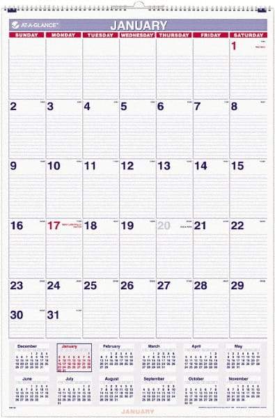 AT-A-GLANCE - 12 Sheet, 20 x 30", Wall Calendar - Blue & Red - Exact Tool & Supply