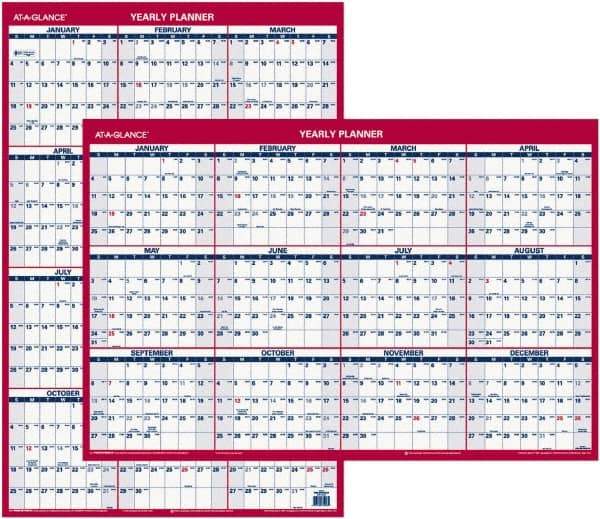 AT-A-GLANCE - 1 Sheet, 24 x 36", Planner Wall Calendar - Blue & Red - Exact Tool & Supply
