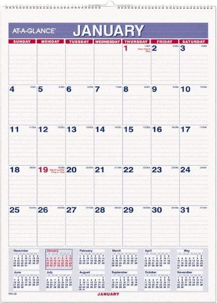 AT-A-GLANCE - 12 Sheet, 8" x 11", Wall Calendar - Blue & Red - Exact Tool & Supply