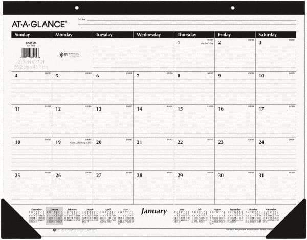 AT-A-GLANCE - 12 Sheet, 22 x 17", Desk Pad - White & Black - Exact Tool & Supply