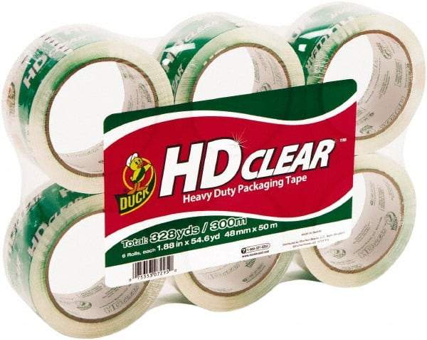 Duck - 1-7/8" Wide x 2.6mm Thick x 55 yds Long, HD Box Sealing & Label Protection Tape - Clear - Exact Tool & Supply