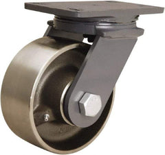 Hamilton - 6" Diam x 2-1/2" Wide x 7-3/4" OAH Top Plate Mount Swivel Caster - Forged Steel, 2,400 Lb Capacity, Straight Roller Bearing, 4-1/2 x 6-1/2" Plate - Exact Tool & Supply