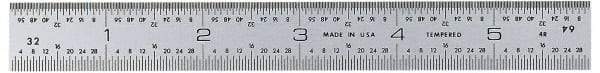 General - 6" Long, 1/64, 1/32, 1/16, 1/8" Graduation, Rigid Steel Rule - 4R Graduation Style, 3/4" Wide, Silver, Satin Chrome Finish - Exact Tool & Supply