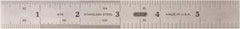 General - 6" Long, 1/100, 1/64, 1/50, 1/32, 1/20, 1/16, 1/10, 1/8" and 0.5, 1mm Graduation, Rigid Stainless Steel Rule - 4R & English/Metric Graduation Style, 3/4" Wide, Silver, Polished Finish - Exact Tool & Supply