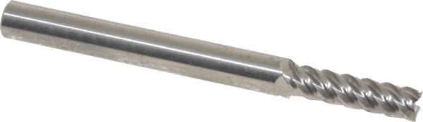 Accupro - 5/32", 9/16" LOC, 3/16" Shank Diam, 2" OAL, 5 Flute, Solid Carbide Square End Mill - Single End, Uncoated, Spiral Flute, 45° Helix, Centercutting, Right Hand Cut, Right Hand Flute - Exact Tool & Supply