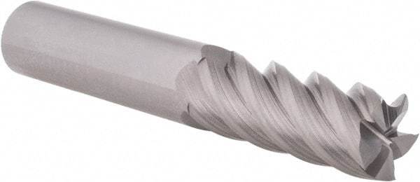 Accupro - 3/8", 1-1/2" LOC, 3/8" Shank Diam, 4" OAL, 5 Flute, Solid Carbide Square End Mill - Single End, Uncoated, Spiral Flute, 45° Helix, Centercutting, Right Hand Cut, Right Hand Flute - Exact Tool & Supply