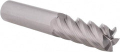 Accupro - 3/8", 1-1/2" LOC, 3/8" Shank Diam, 4" OAL, 5 Flute, Solid Carbide Square End Mill - Single End, Uncoated, Spiral Flute, 45° Helix, Centercutting, Right Hand Cut, Right Hand Flute - Exact Tool & Supply