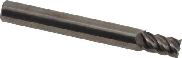 Accupro - 7/32", 3/8" LOC, 1/4" Shank Diam, 2" OAL, 5 Flute, Solid Carbide Square End Mill - Single End, Uncoated, Spiral Flute, 45° Helix, Centercutting, Right Hand Cut, Right Hand Flute - Exact Tool & Supply
