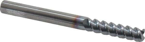 Accupro - 3/8", 1-1/2" LOC, 3/8" Shank Diam, 4" OAL, 3 Flute, Solid Carbide Square End Mill - Single End, TiCN Finish, Spiral Flute, 60° Helix, Centercutting, Right Hand Cut, Right Hand Flute - Exact Tool & Supply