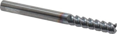Accupro - 3/8", 1-1/2" LOC, 3/8" Shank Diam, 4" OAL, 3 Flute, Solid Carbide Square End Mill - Single End, TiCN Finish, Spiral Flute, 60° Helix, Centercutting, Right Hand Cut, Right Hand Flute - Exact Tool & Supply