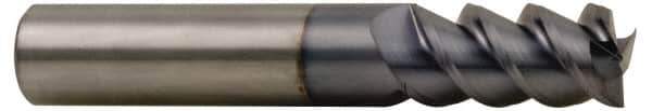 Accupro - 1/4", 3/4" LOC, 1/4" Shank Diam, 2-1/2" OAL, 3 Flute, Solid Carbide Square End Mill - Single End, TiCN Finish, Spiral Flute, 60° Helix, Centercutting, Right Hand Cut, Right Hand Flute - Exact Tool & Supply