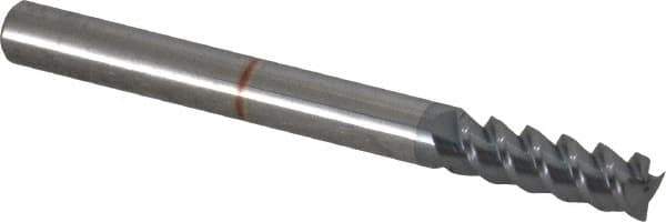Accupro - 3/16", 9/16" LOC, 3/16" Shank Diam, 2" OAL, 3 Flute, Solid Carbide Square End Mill - Single End, TiCN Finish, Spiral Flute, 60° Helix, Centercutting, Right Hand Cut, Right Hand Flute - Exact Tool & Supply
