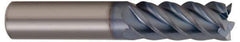 Accupro - 1/2", 1-1/4" LOC, 1/2" Shank Diam, 3" OAL, 5 Flute, Solid Carbide Square End Mill - Single End, TiCN Finish, Spiral Flute, 45° Helix, Centercutting, Right Hand Cut, Right Hand Flute - Exact Tool & Supply