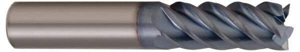 Accupro - 5/16", 13/16" LOC, 5/16" Shank Diam, 2-1/2" OAL, 5 Flute, Solid Carbide Square End Mill - Single End, TiCN Finish, Spiral Flute, 45° Helix, Centercutting, Right Hand Cut, Right Hand Flute - Exact Tool & Supply