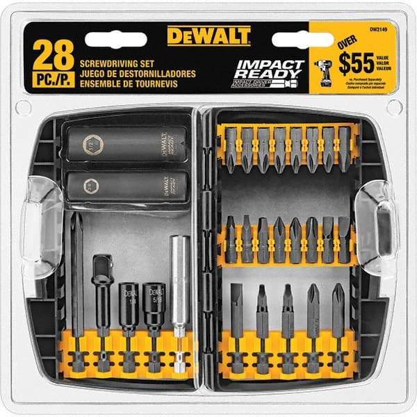 DeWALT - 28 Piece, Screwdriver Bit Set - SQ1, SQ2, SQ3, 1/4" Drive - Exact Tool & Supply