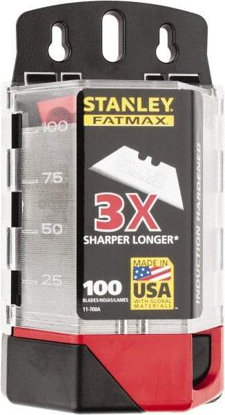 Stanley - 100 Piece High Carbon Steel Utility Knife Blade - 2-7/16" OAL, 0.024" Blade Thickness - Exact Tool & Supply