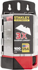 Stanley - 100 Piece High Carbon Steel Utility Knife Blade - 2-7/16" OAL, 0.024" Blade Thickness - Exact Tool & Supply