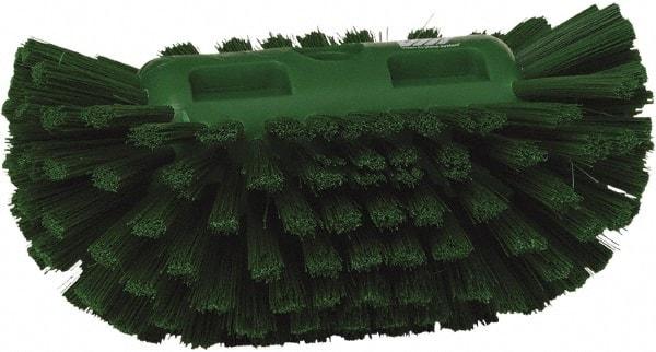Vikan - 1-1/2" Bristle Length, Polyester Utility Scrub Brush - 5-1/2" Wide Head, 8" OAL, European Threaded Handle, Green, Polypropylene Block - Exact Tool & Supply