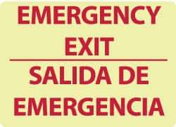 NMC - Emergency Exit, Pressure Sensitive Vinyl Exit Sign - 14" Wide x 10" High, English/Spanish, Glow-in-the-Dark - Exact Tool & Supply