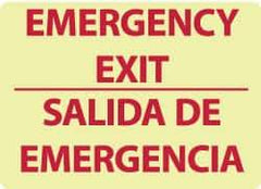 NMC - Emergency Exit, Pressure Sensitive Vinyl Exit Sign - 14" Wide x 10" High, English/Spanish, Glow-in-the-Dark - Exact Tool & Supply
