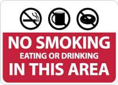 NMC - "No Smoking Eating or Drinking in This Area", 10" Long x 14" Wide, Aluminum Safety Sign - Rectangle, 0.04" Thick, Use for Smoking Regulations - Exact Tool & Supply
